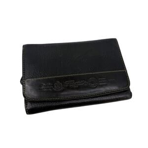 FOSSIL Black Genuine Leather Embossed Logo Trifold Wallet